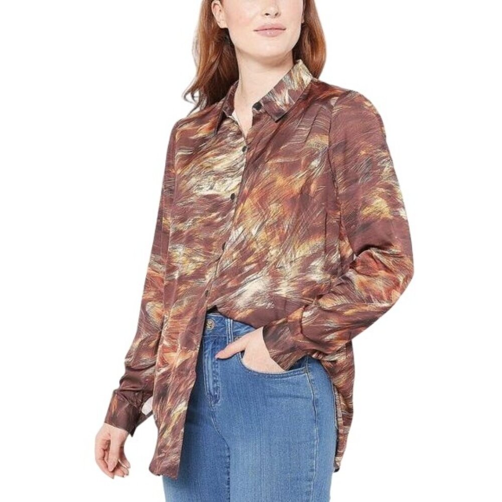 Susan Graver Petite Printed Stretch Charmeuse Big Shirt Size 4X Ginger Spice NEW